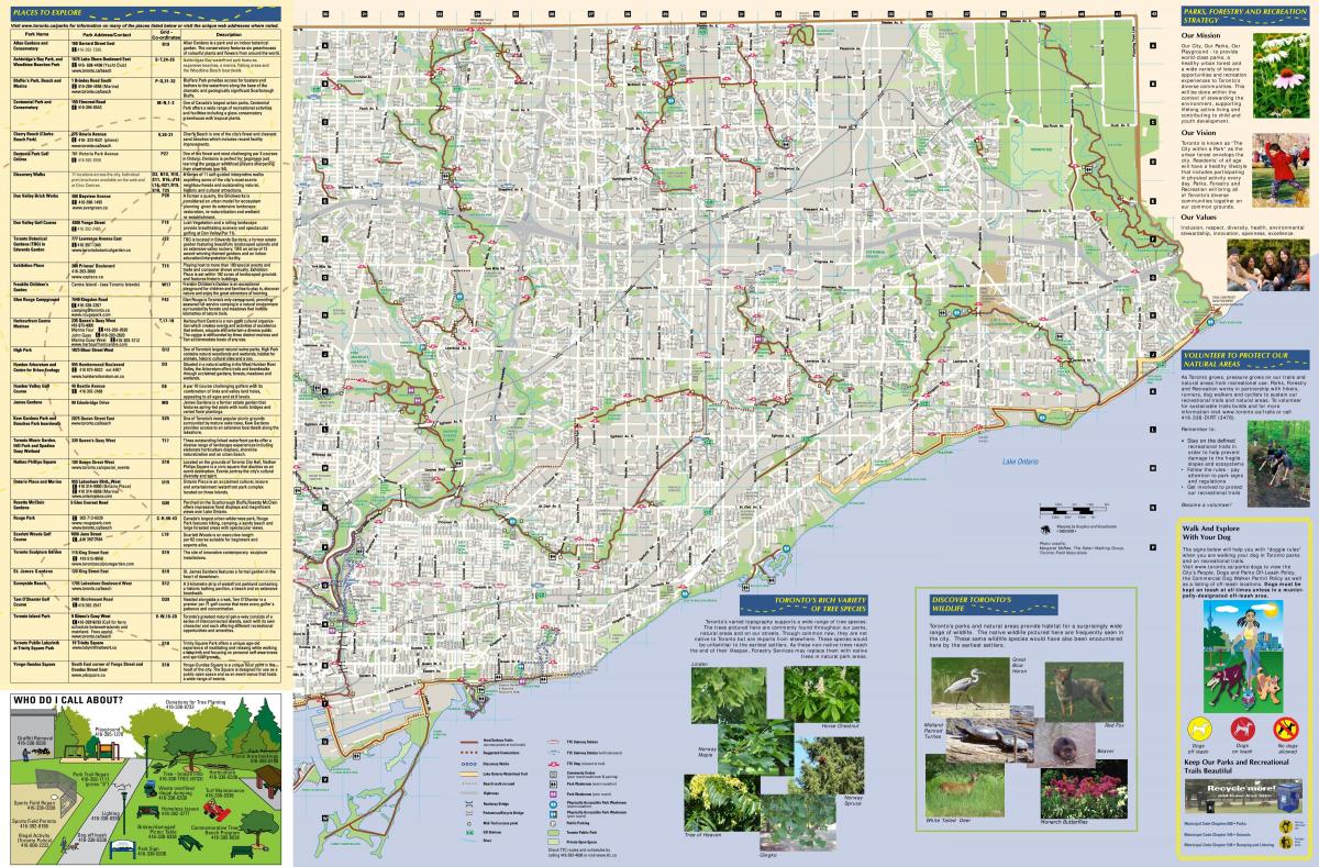 نقشه از پارک ها و پیاده روی مسیرهای پیاده روی در شرق تورنتو