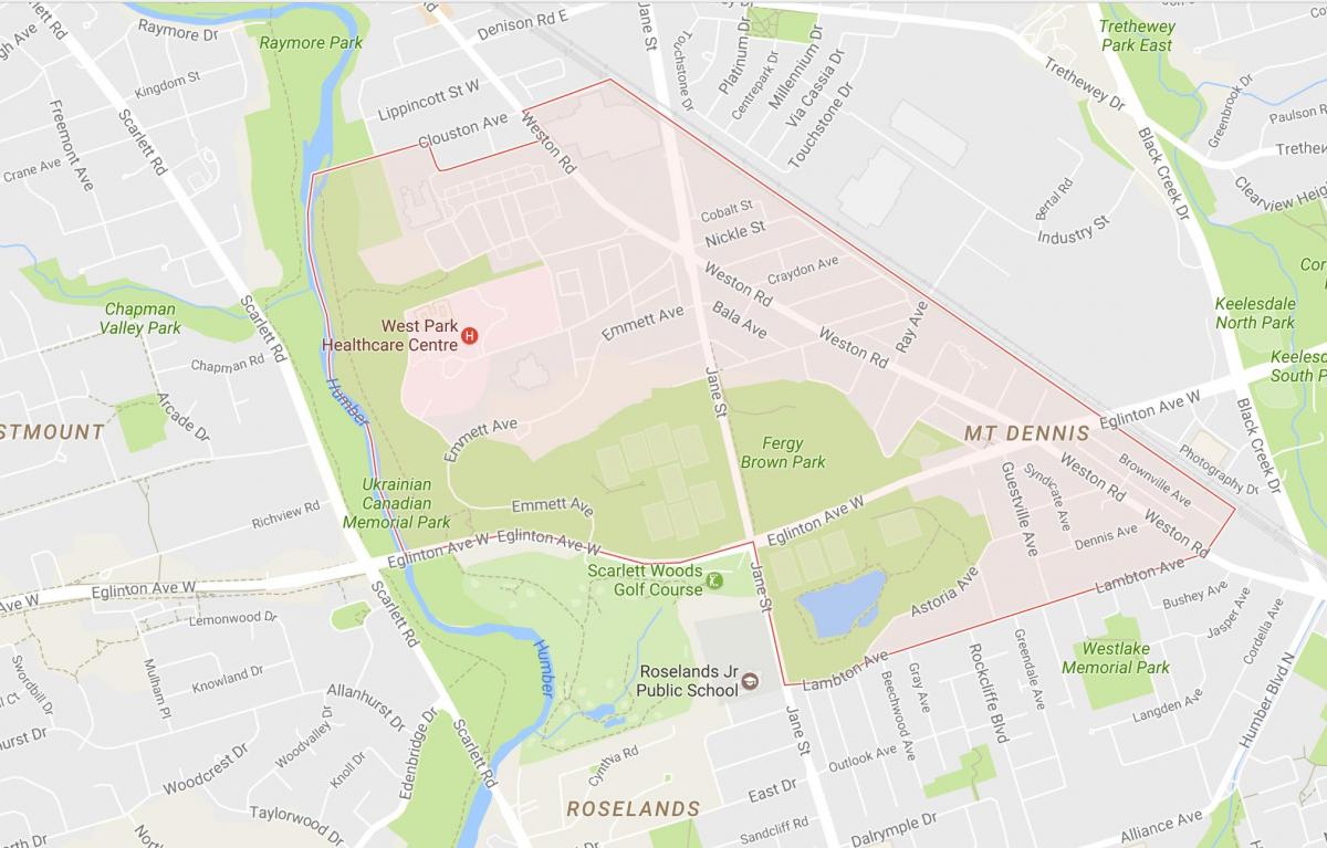 نقشه کوه دنیس محله تورنتو