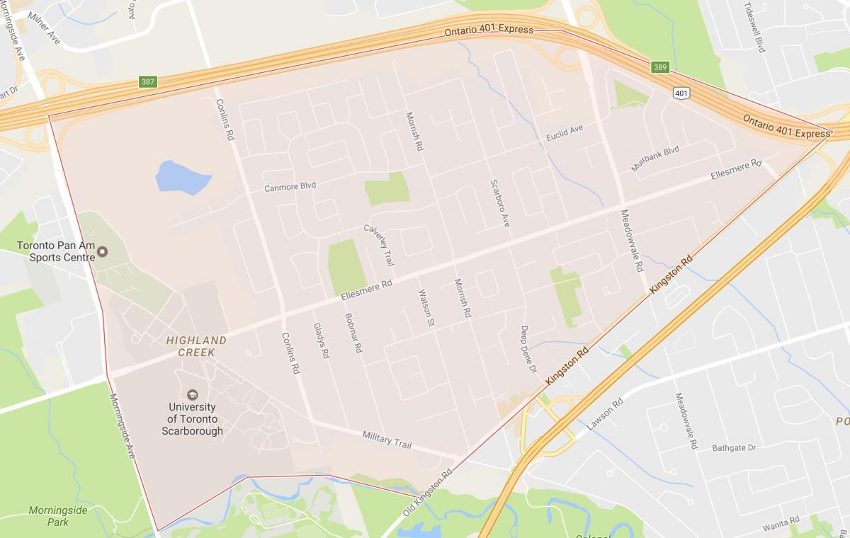 نقشه کوهستانی کریک محله تورنتو