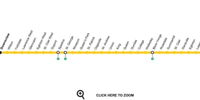 نقشه از تورنتو مترو خط 1 Yonge-دانشگاه