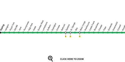 نقشه از تورنتو مترو خط 2 Bloor-Danforth