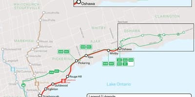 نقشه از خط Lakeshore شرق بروید حمل و نقل