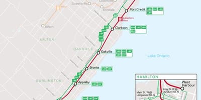 نقشه از خط Lakeshore غرب بروید حمل و نقل