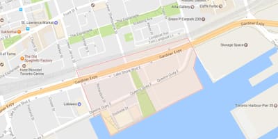 نقشه از East Bayfront محله تورنتو