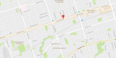 نقشه از East Danforth محله تورنتو
