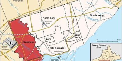 نقشه Etobicoke منطقه تورنتو