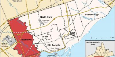 نقشه Etobicoke منطقه تورنتو