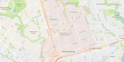 نقشه Islington-مرکز شهر غرب محله های تورنتو