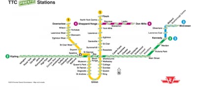 نقشه presto ایستگاه های TTC