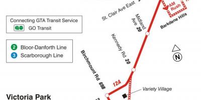 نقشه TTC 12 کینگستون Rd مسیر اتوبوس تورنتو
