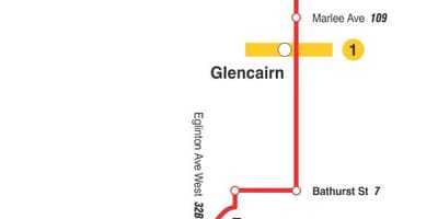 نقشه TTC 14 Glencairn مسیر اتوبوس تورنتو