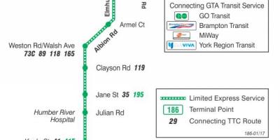 نقشه TTC 186 Wilson موشک مسیر اتوبوس تورنتو