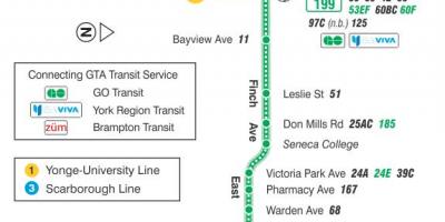نقشه TTC 199 سهره موشک مسیر اتوبوس تورنتو