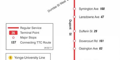 نقشه TTC 26 Dupont مسیر اتوبوس تورنتو