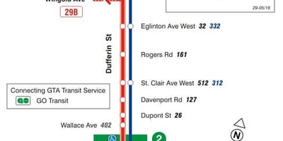 نقشه TTC 29 Dufferin مسیر اتوبوس تورنتو