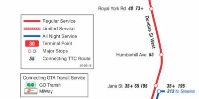 نقشه TTC 30 لمبتون مسیر اتوبوس تورنتو