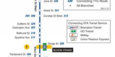 نقشه TTC 300A Bloor-Danforth مسیر اتوبوس تورنتو