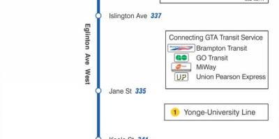 نقشه TTC 332 Eglinton غرب مسیر اتوبوس تورنتو