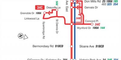 نقشه TTC 34 Eglinton شرق مسیر اتوبوس تورنتو