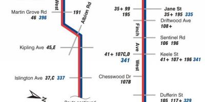 نقشه TTC 36 سهره غرب مسیر اتوبوس تورنتو