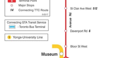 نقشه TTC 5 خیابان جاده مسیر اتوبوس تورنتو