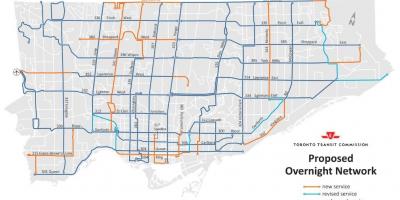 نقشه TTC شبانه شبکه تورنتو