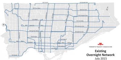 نقشه TTC شبانه شبکه اتوبوس