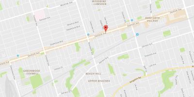 نقشه از East Danforth محله تورنتو
