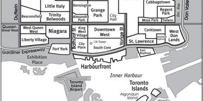 نقشه از محله های جنوبی هسته تورنتو